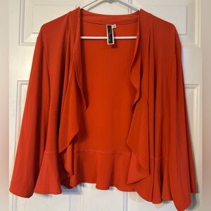 Bright orange Julian Taylor lightweight peplum jacket, size 16W